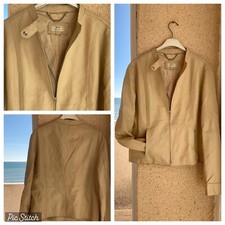 Womens Leather Biker Jacket Size L Beige Moto Vgc Worn On Film Inc Uk Pp