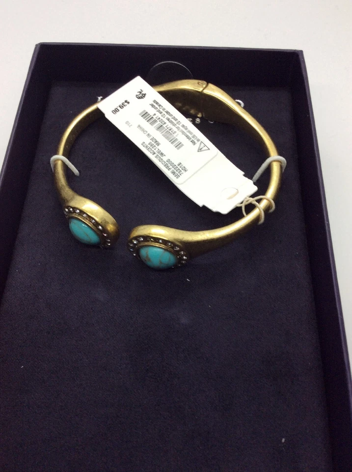 $39 Lucky Brand Pulsera Brazalete Piedra Círculo Tono Oro Turquesa Bisagras DD54 Foto 3 de 4