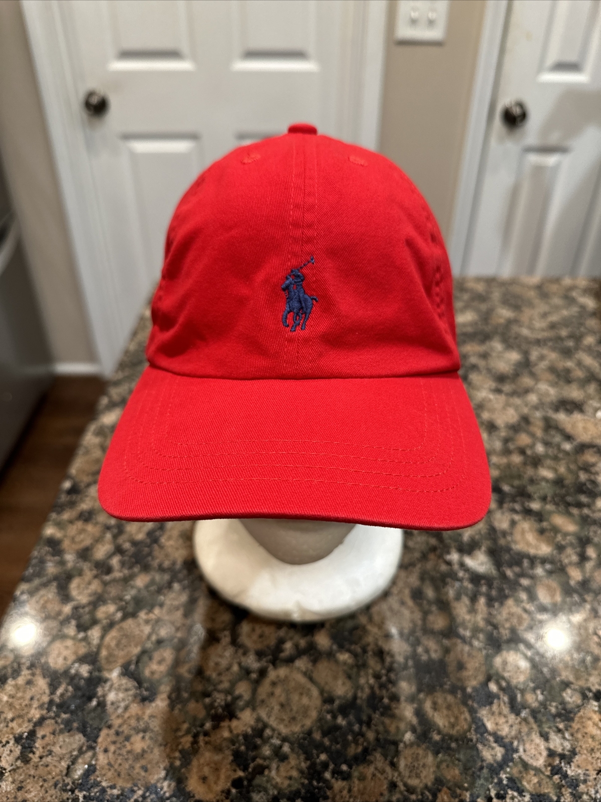 Cappello pony vintage polo rossa Ralph Lauren blu cinturino posteriore cappello papà regolabile