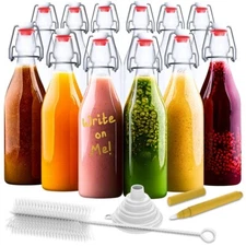 Nevlers 17 Oz. Airtight Glass Swing Top Bottles + Accessories (Pack of 12)