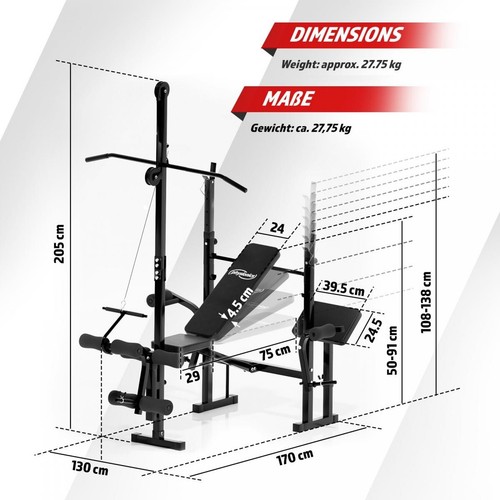 Physionics® Wielofunkcyjna ławka treningowa Siłownia Ławka skośna - Zdjęcie 5 z 12