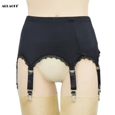 Allacki Lace Edge 6 Straps Garter Belt with Metal Claws Stretchy Girdle Lingerie