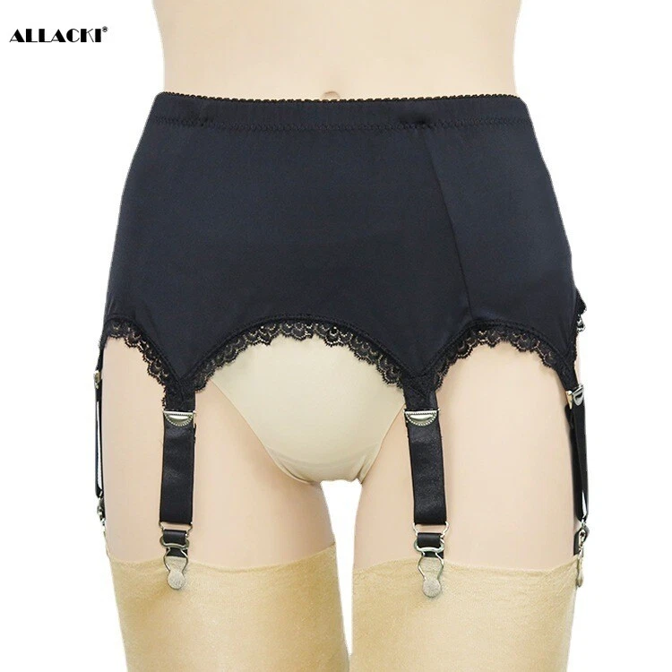 Allacki Lace Trim 6 Straps Suspender Belt with Metal Claws Garter(5 Colors) - Image 2 of 4