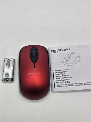 Amazonbasics Wireless Mouse with Dongle - Red