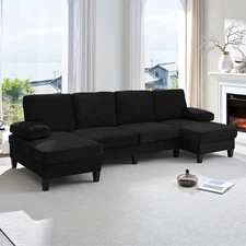 Zafly Corner Sofa, Sectional Living Room Set Chenille Fabric U-Shaped Sofa