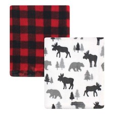 Hudson Baby Unisex Baby Cozy Plush Luxury Blankets 2pk, Moose Buffalo Plaid