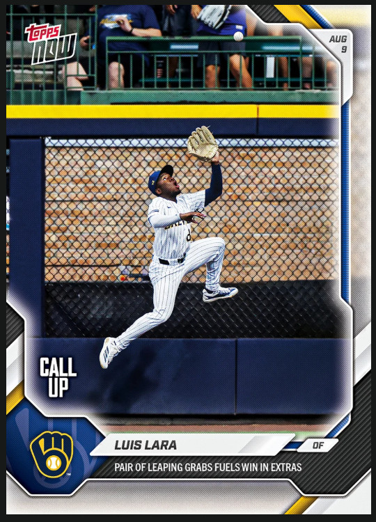 Luis Lara (CALL UP RC) - Pair Of Catches 2026 MLB Topps NOW® - Card 544 PRE-SALE
