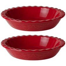 Fun Elements Pie Pan, 9 Inch Ceramic Pie Dish, Deep Dish Pie Pan with Lace Em...