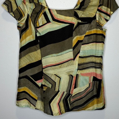 Thakoon 100% Silk Abstract Print Square Neck Blouse Size 4 Artsy Luxury Casual - Picture 8 of 12