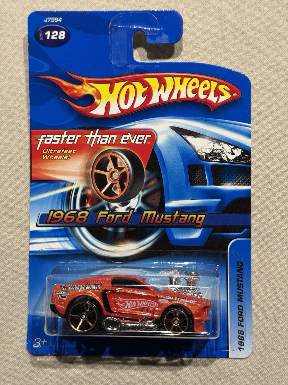 Hot Wheels 2006 #128 Mainline 1968 Ford Mustang Orange w. FTE  Wheel Variation