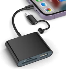 SD Card Reader for iPhone, Memory Card Reader with USB-C to Lightning Adapter Pl