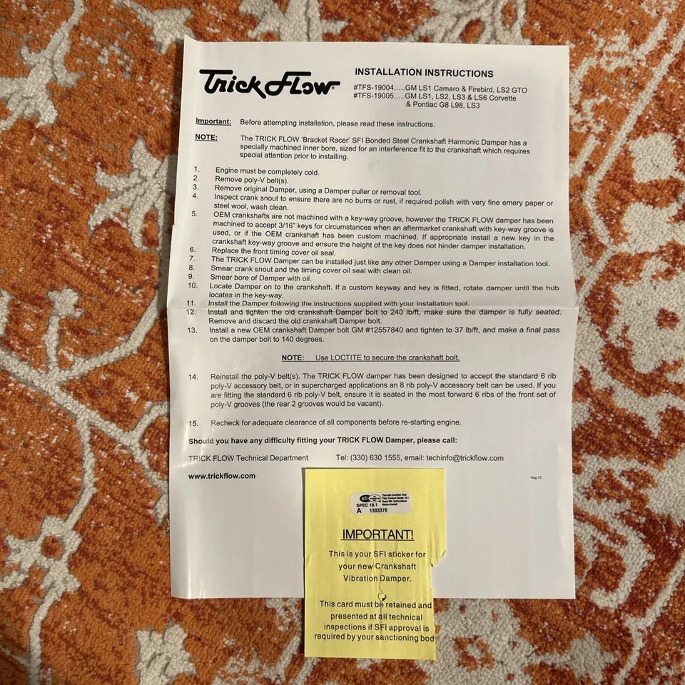 Amortiguador de cigüeñal Trick Flow GM LS1, LS2, LS3, LS6, G8 L98 SFI TFS-19008 Foto 4 de 4