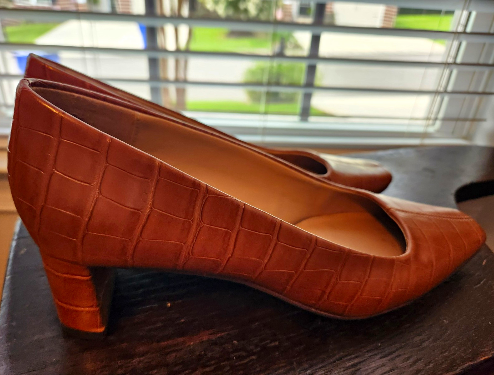 Sz 9 Katy Perry Women’s Brown Slip-On Pump Square Toe Block Heel Croc M
