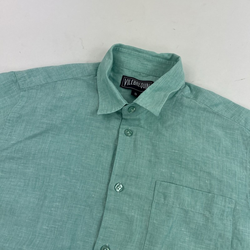 Vilebrequin Green Linen Long Sleeve Button Down Shirt Size Small Beach Resort