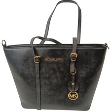 Michael Kors Tote Bag Women's Black Faux Leather Gold Hardware Preloved