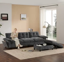 NEW⚡104*60" Sectional Sofa,L-Shape w/Multifunctional Armrest,Dual-Port Charging