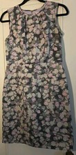 LOFT Women’s 4 Gray Purple Floral Sheath Knee Dress Round Neck Zip Lined