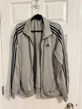 Adidas Men  s Essentials 3-Stripes Tricot Track Jacket Size L, Grey With Black