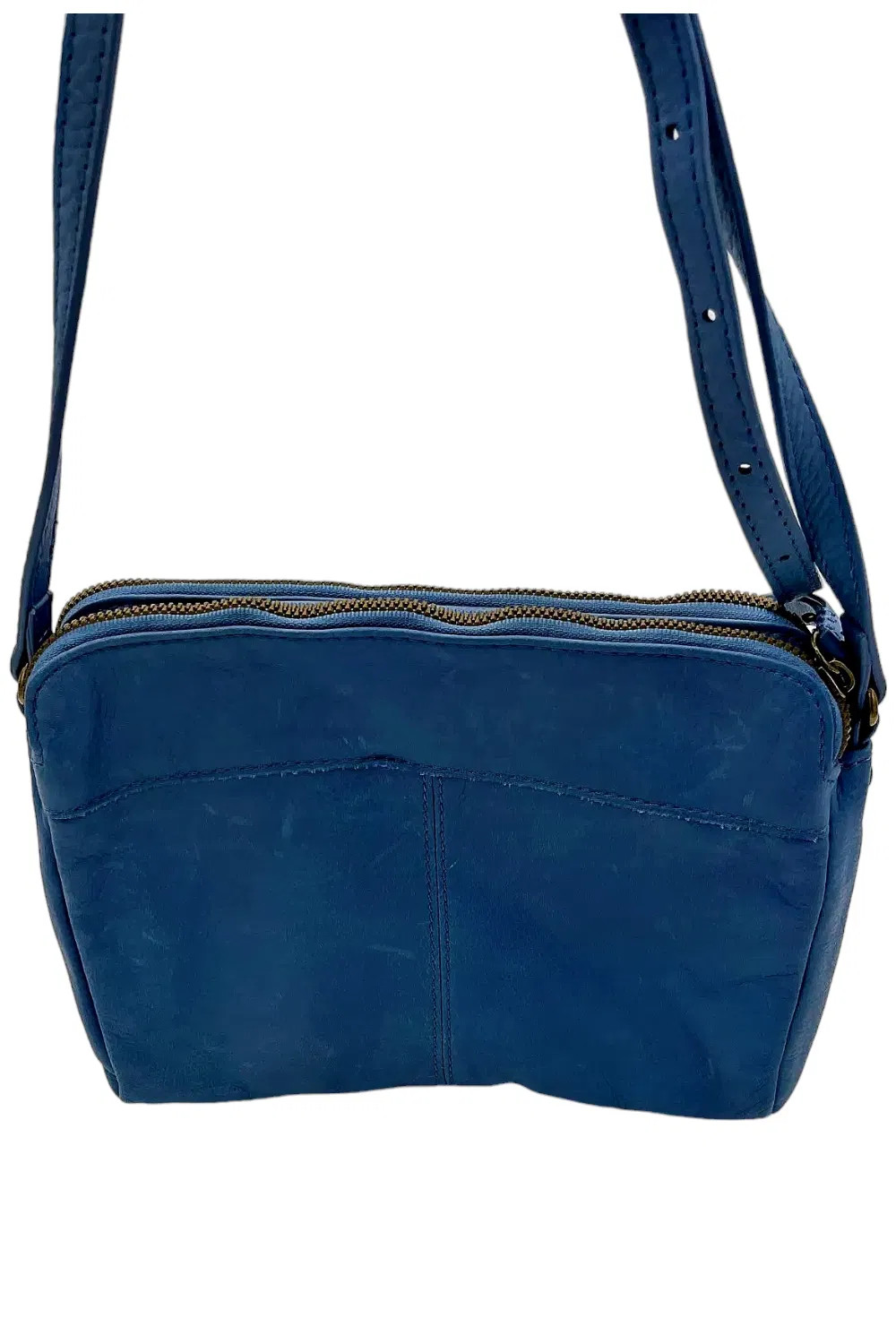 American Leather Co. York Leather Triple Entry Crossbody Marina Blue