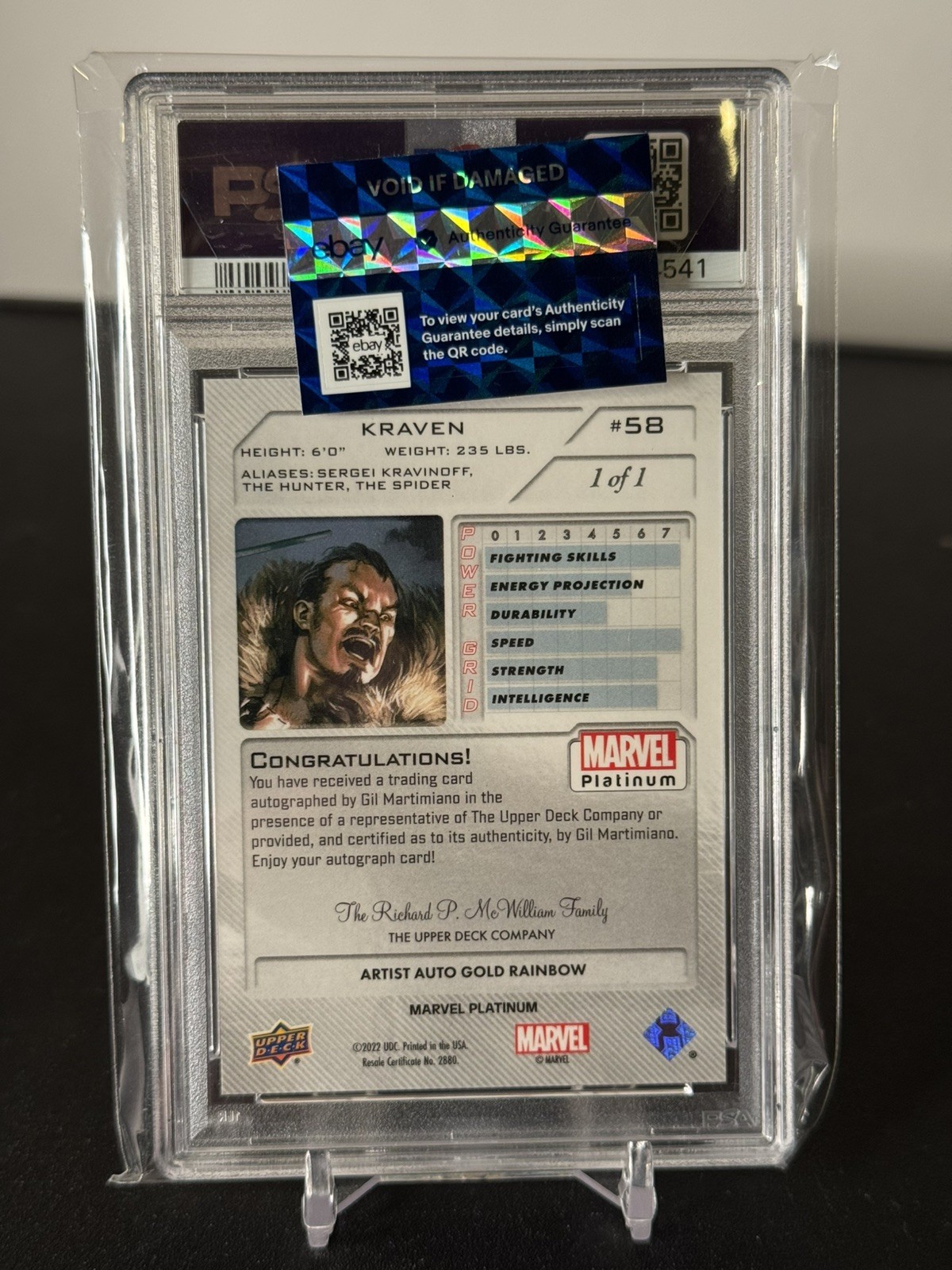 2023 1/1 Marvel Platinum Kraven Gold Rainbow Auto Gilberto Martimiano PSA 8  view 3