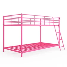 Twin Size Metal Bunk Bed for Kids Teens Adults Heavy Duty Metal Bunk Bed Pink