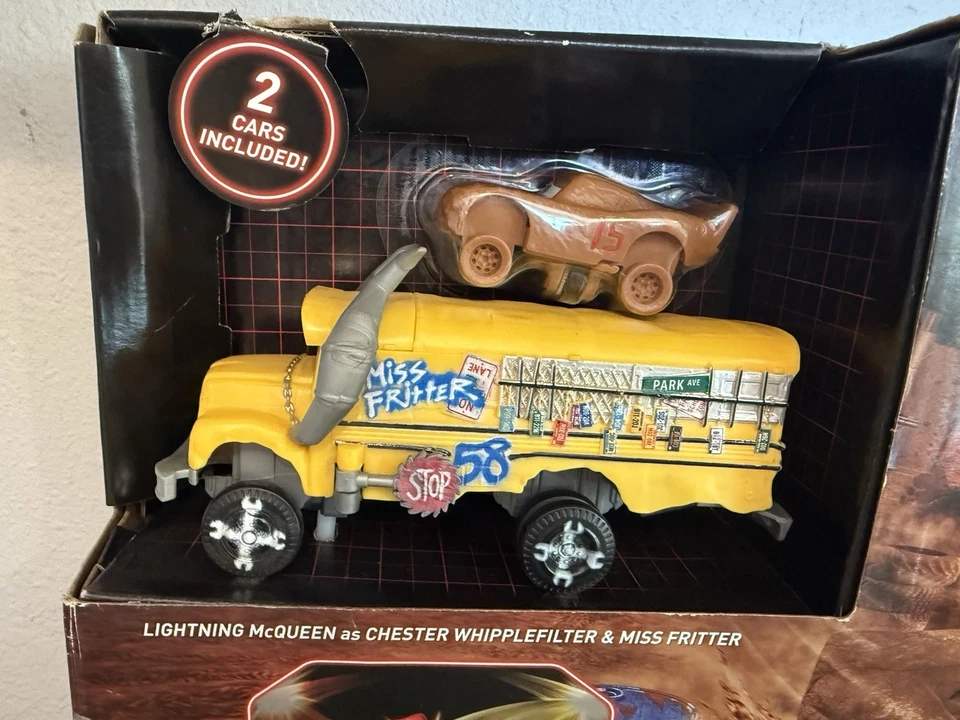 Cars 3 Smash and & Crash Derby Playset Crazy 8 Crashers w/ Miss Fritter Bus -New - Image 2 of 4