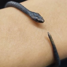 Solid Brass Snake Bracelet Open Cuff Bangle Protective Amulet Jewelry for Women