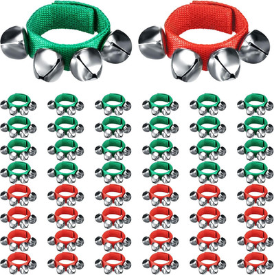 50 Pcs Christmas Jingle Bells Instrument Shaking Band Wrist Bells Bracelets Musi