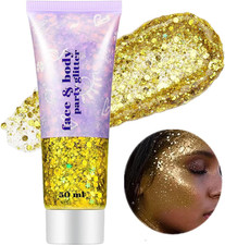 Gold Face Body Glitter,Mardi Gras Glitter Makeup Gold Face Paint,Holographic Chu