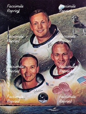 APOLLO-11 Neil Armstrong Buzz Aldrin & Michael Collins Nachdruck Signiert 8 ''