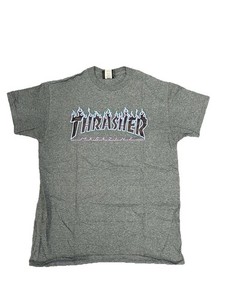 Thrasher Magazine Flame Logo T-Shirt Gray Purple Blue Spade Tag Medium M