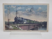 C.B. & Q Going North Aurora Illinois City of Lights Train Vintage Postcard