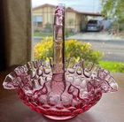 Fenton Colonial Pink Thumbprint Handled Art Glass Basket