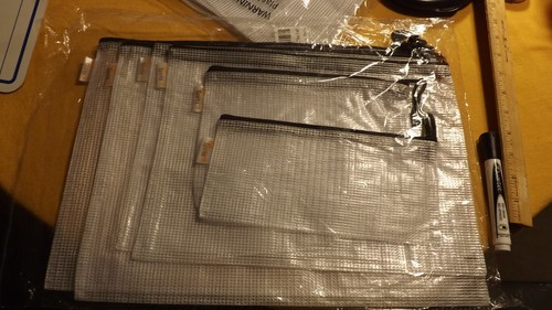 Waterproof mesh zipper PVC bags, 2 big A4, 2 mid, 1 small, 1 smaller: Tinksparke