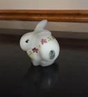 Fenton Rabbit/Bunny Hand Painted D Cutshaw White w/Purple Flowers, Satin Glass