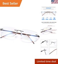 Titanium Rimless Progressive Multifocal Reading Glasses - Blue Light Blocking
