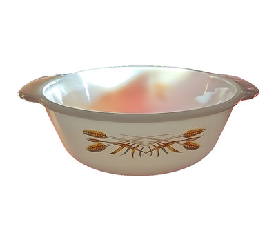 Vintage Fire King Anchor Hocking Wheat Pattern White Round Baking Dish Casserole