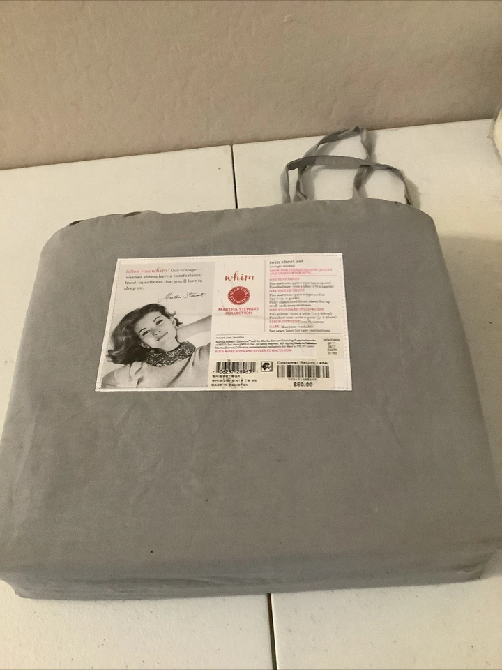 Colección Whim by Martha Stewart algodón 3 piezas  Juego de sábanas, vintage gris lavado doble Foto 2 de 2