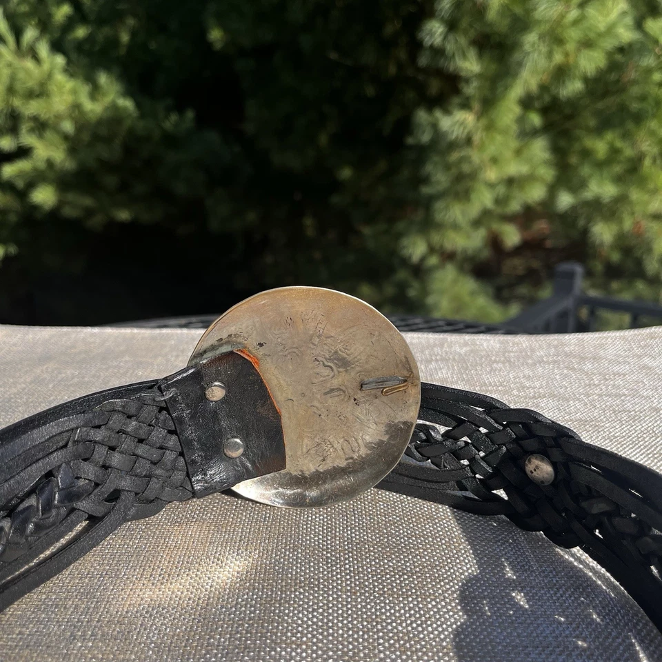 Cinturón Trenzado Vintage Hebilla Plateada Caracolas Talla M/L Cuero Tejido Boho Suroeste Foto 4 de 4