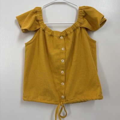 Madewell Texture & Thread Women Mustard Yellow Off-the-Shoulder Top Size Small