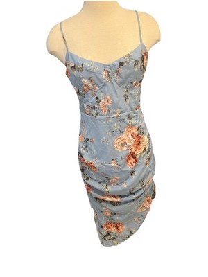 Women s light Blue Floral Shien Dress W/ Adjustable Side Slit Size L