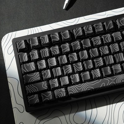 Keycaps Black Topographic 100 Percent Side Printed Shine Through Cherry Profile