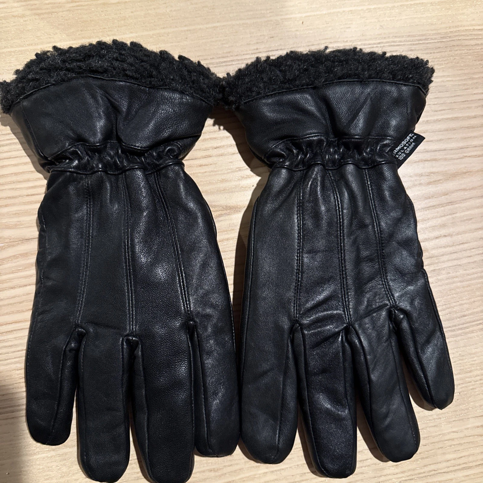 MENS BLACK LEATHER GLOVES BY THERMOSOFT 100 GRAM INSULATION SZ XL
