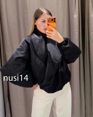 ZARA WOMAN SS/26 ZW COLL PADDED BOMBER JACKET BLACK WRAP S,M,L