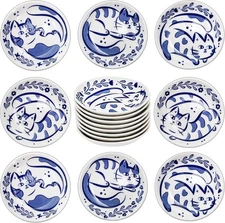 Set of 8 Dipping Bowls, 4 Inch Ceramic Cat Design Soy Sauce Dish, 3 Oz Small ...