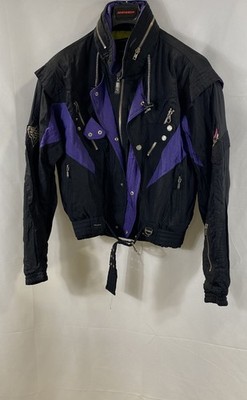 Vintage 90s Ellesse Men's Puffer Ski Jacket Black Purple Colorblock Full Zip L