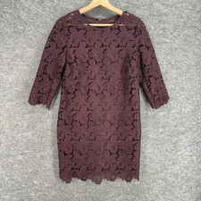 Loft Dress Women 0 Purple Floral Crochet Mini Short Zipper Lined 3/4 Sleeve