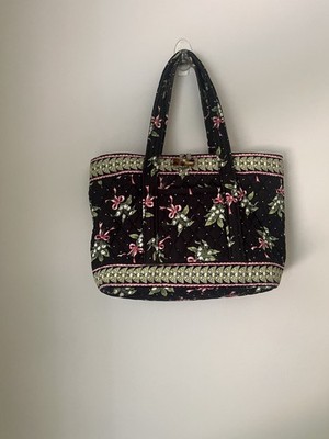 Vera Bradley Medium Floral Tote Black Pink Green Zip Closure Inner Pockets Charm