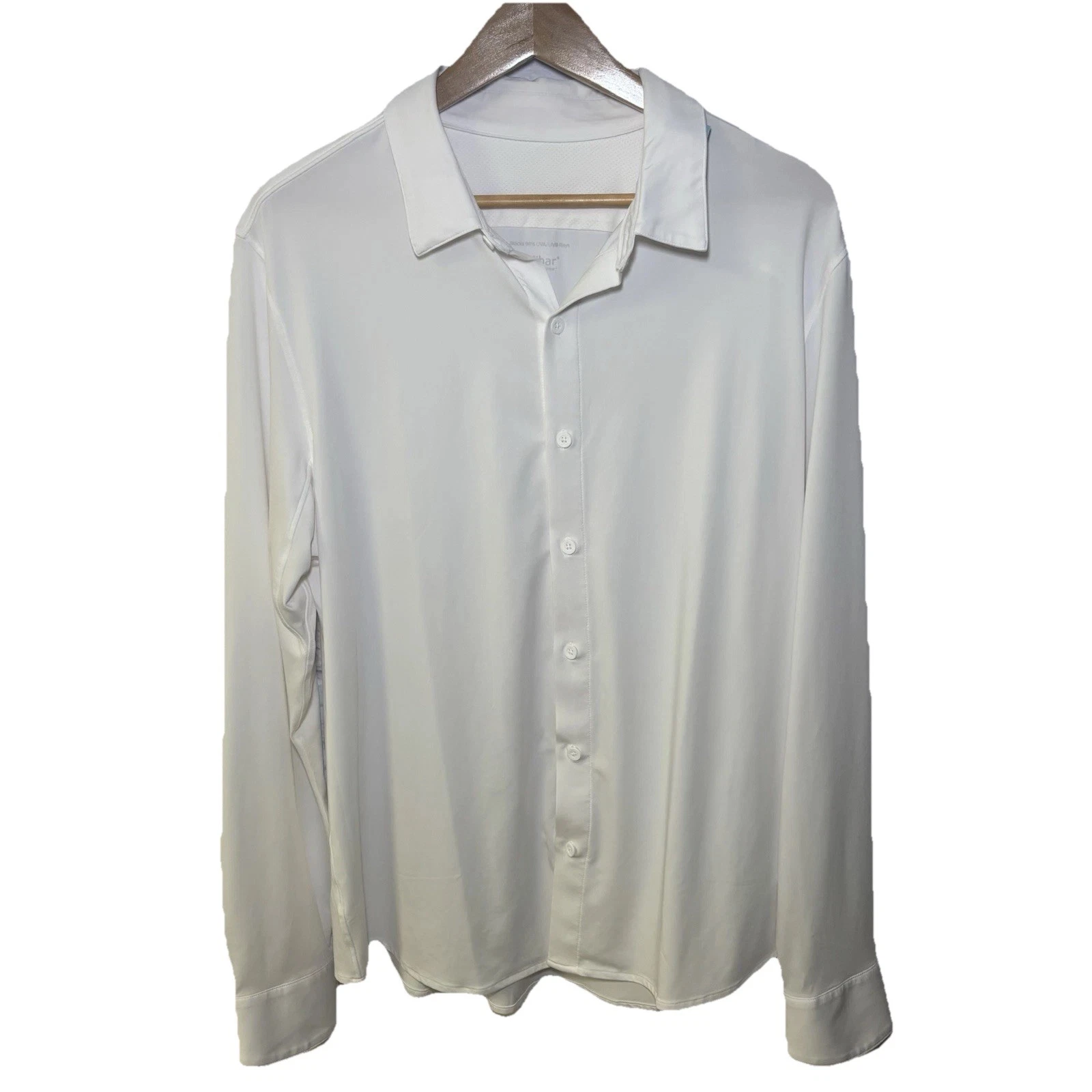 Coolibar Shirt Men's Large White Vita Button Up UV Protection Stretch UPF 50+