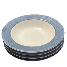 TRE CI Earthenware 4 Rimmed Pasta Soup Bowls Navy Blue & Ivory MADE IN ITALY
